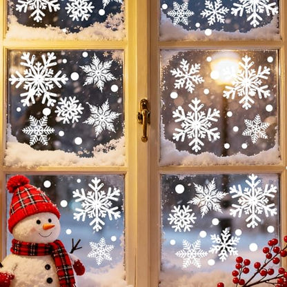 Christmas Window Clings,8 Sheet Extra Large Snowflake Double-Sided Window Clings Decals for Xmas Winter Theme Party New Year Supplies