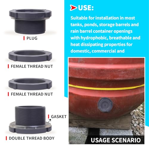 ChillWaves PVC Bulkhead Fitting 3" Double Thread Connector Adapter with Plugs for Water Tank, Aquariums, Rain barrels(1-PACK) - size: 3 Inch, style: Bulkhead Fitting + Plug