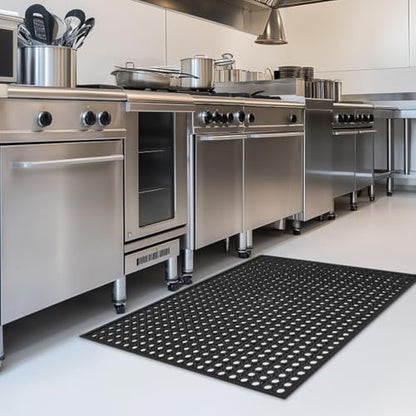 Outdoor Rubber Mat Kitchen Anti-Fatigue Floor Mats (24" x 36") Restaurant Bar Floor Mat New Rubber Non Slip Drainage Mat Black - size: 36"L x 24"W x 0.4"Th