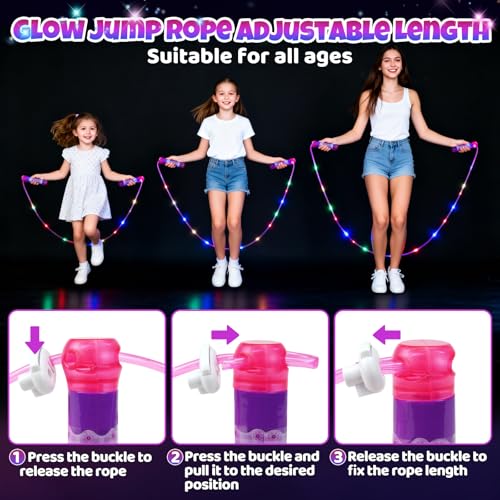Led Jump Rope for Girls Kids -Glowing Jump Ropes Flashing Colorful Exercise Skipping rope Light Up Luminous Adjustable Skipping Ropes for Girls Boys Women Fitness Weight Loss - style: Pink