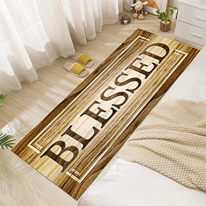 JUST BREATHE Rustic Wood Runner Rug Blessed Signs for Christian Pray Christmas Decor Area Rugs Farmhouse Brown Living Room Non Slip Kitchen Mat Bath Carpet Runner for Hallway Laundry 60"x24"