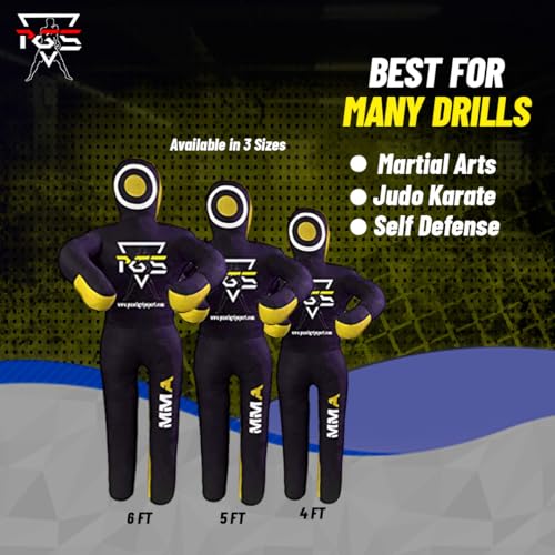 MMA Grappling Dummy Brazilian JIU Jitsu BJJ Punching Bag for Self Defense Wrestling Judo Karate Boxing Throwing Submission Standing Position - UNFILLED - color: Black Yellow, size: 4FT / 47"