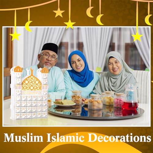 Glooglitter Wooden Ramadan Advent Calendar 30 Storage Drawers Ramadan Countdown Calendar 30 Days Advent Muslim Islam Castle Decorations for Eid Party Supplies