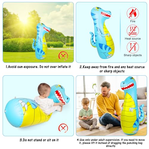 Punching Bag for Kids 47" Inflatable Dinosaur Bop Bag with Thicker Material Instant Bounce Back with Boxing Gloves Karate Kickboxing Taekwondo Kids Gift for Age 3-9 Girls & Boys - color: Blue