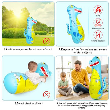 Punching Bag for Kids 47" Inflatable Dinosaur Bop Bag with Thicker Material Instant Bounce Back with Boxing Gloves Karate Kickboxing Taekwondo Kids Gift for Age 3-9 Girls & Boys - color: Blue