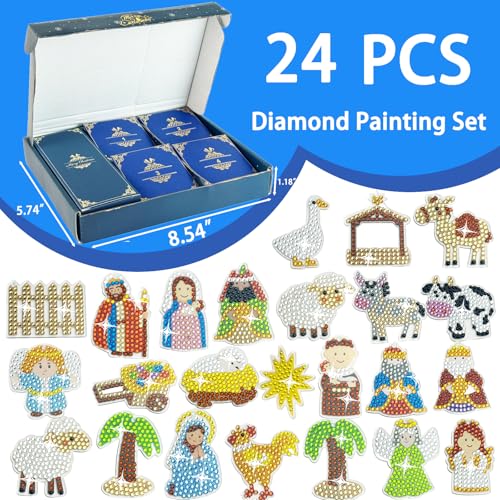 Nativity Sence Diamond Painting Advent Calendar 2026,24pcs Nativity Diamond Art Keychains,Christmas Countdown Calendar DIY Crafts,Christian Religious Gifts
