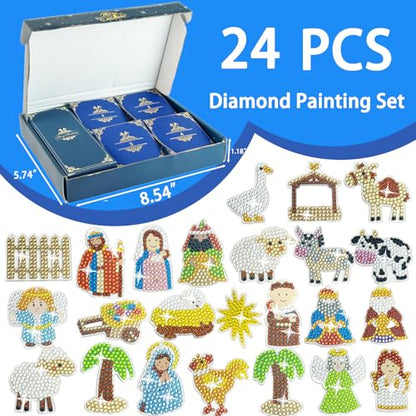 Nativity Sence Diamond Painting Advent Calendar 2026,24pcs Nativity Diamond Art Keychains,Christmas Countdown Calendar DIY Crafts,Christian Religious Gifts