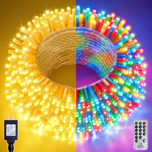 66FT 200 LED Christmas Tree Lights, Bright Warm White to Multicolor Outdoor Christmas String Lights for House, Fairy Lights with 11 Modes, Waterproof & Durable Indoor Outdoor Decor - color: Warm Whtie to Multicolor, size: 200LED