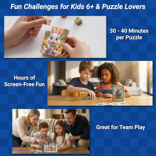 TOSY Picture Cube Cute Dinos: 6-in-1 Magnetic Picture Puzzle, Easter Basket Stuffers STEM Gift for Kids & Adults, 48 Blocks, 288 Puzzle Faces, 0.6 in, B021, Seamless UV Art, Display-Ready Frame