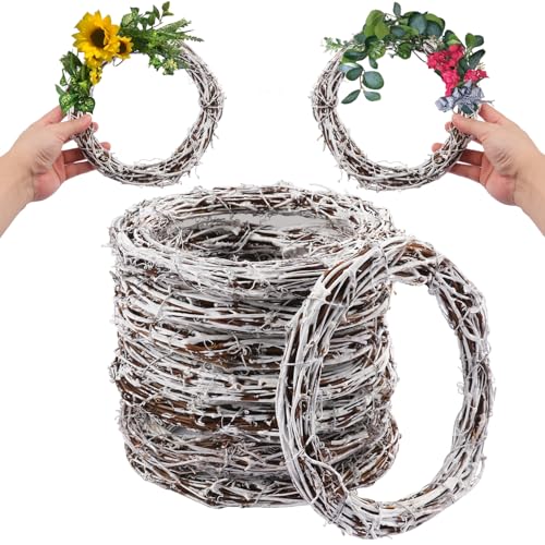 10 Pcs 8 inch Natural Grapevine Wreath Set, Hand-Woven Vine Branch Wreaths for DIY Crafts, Christmas Decorations, Home & Event Styling(White) - size: 10 Pcs 8 inch White