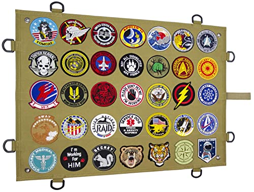 Tactical Patch Display Panel Holder Board for Military Army Combat Morale Uniform Hook and Loop Emblems, 18 Inches x 24 Inches (Small), with D-Rings & Wrap-Strap, No Patches Included - color: Brown, Small, with D-Rings & Wrap-Strap
