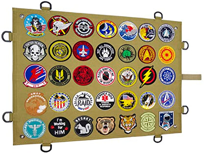 Tactical Patch Display Panel Holder Board for Military Army Combat Morale Uniform Hook and Loop Emblems, 18 Inches x 24 Inches (Small), with D-Rings & Wrap-Strap, No Patches Included - color: Brown, Small, with D-Rings & Wrap-Strap