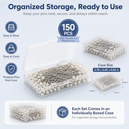 150 PCS Pearl Pins for Bouquets, 1.4 Inch Boutonniere Pin Corsage FloralPins Sewing Pins for Fabric, Round Ball Pearl Head Straight Pin for DIY Crafts Jewelry Making Sewing Wedding Flower