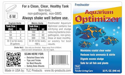 TLC Products, Freshwater Aquarium Optimizer, Aquarium Water Clarifier, Reduces Ammonia, 32 Fl Oz - size: 32 oz (946 ml)