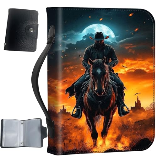 PU Leather Bible Cover with Handle & Pockets, Large Capacity Bible Case, Water-Resistant Scripture Organizer Bag with Bonus Card Holder, Christian Gift for Women & Men, Man Riding Horse - color: Man Riding Horse