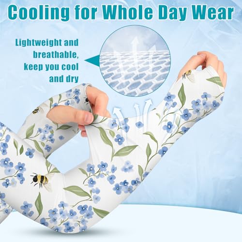 Bebila Gardening Sleeves for Women Farm UV Sun Protection Anti-Scratch Cooling Sleeves with Thumb Hole Arms Cover Outdoors - color: Bee Flower