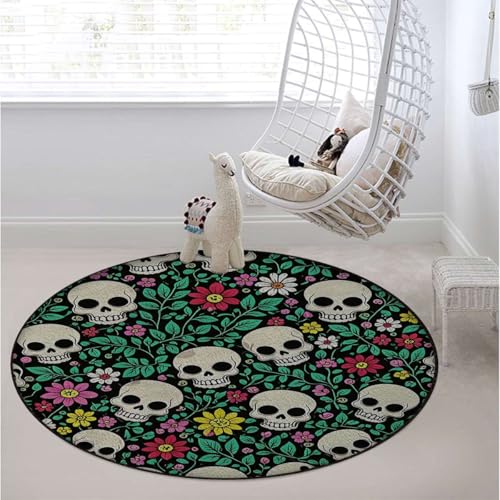 Dark Romantic Skull Chair Mat for Hardwood & Tile Floors, Gothic Nature Design Office & Desk Chair Protector for Rolling Chairs,Protect The Floor from Scratches, Green Diameter 35.4 in - color: Dark Romantic Skull_2508, size: Diameter 35.4 in