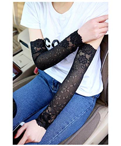 3 Pairs 38CM Summer UV Protection Arm Sleeves Women Sexy Lace Floral Sleeve Arm Warmers Scar Cover Long Fingerless Driving Gloves