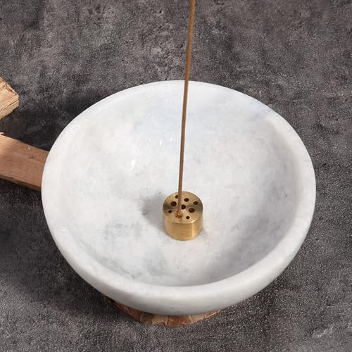 Koville Natural Marble Incense Holder, Incense Holder for Sticks with 9 Holes, Handmade Incense Burner Ash Catcher for Meditation Yoga SPA, Balsam Fir/Palo Santo/Sage/Cone (Grigio Fantasy) - color: D=130-grigio Fantasy