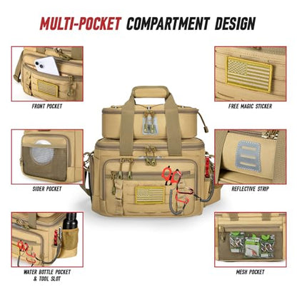 Fishing Tackle Bag, Detachable Fishing Reels Storage Pouch, Fishing Gear Organizer, Adjustable Shoulder Strap Fishing Bags for Saltwater & Freshwater - color: Solid khaki