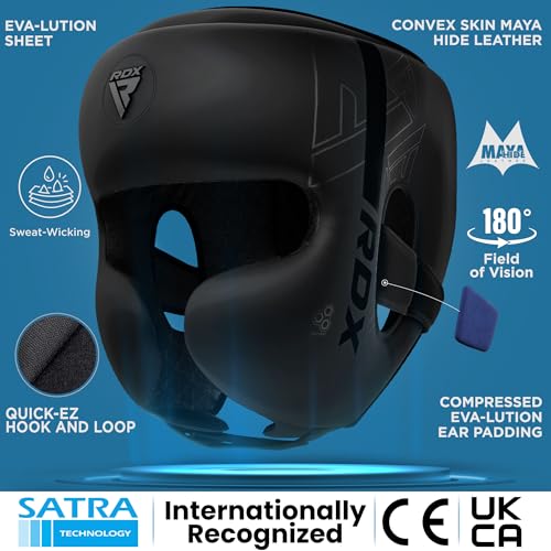 RDX Kids Boxing Headgear, MMA Training, Adjustable Padded Kara Muay Thai Juniors Head Gear, Kickboxing, Sparring, Martial Arts, Karate, Taekwondo Youth Girls Boys Helmet, Home Gym Workouts - color: Black