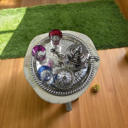 Moroccan Tea Tray Serving Cocktail Silver Handmade Fez Small Or Large Round (13 Inch) - size: 13"