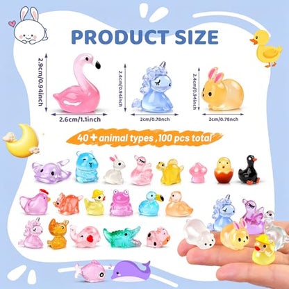 100PCS Mini Glow in The Dark Animal Resin Models Mystery Resin Animals Blind Bag Tiny Animal Figurines for Micro Landscape Garden Aquarium Dollhouse Party Favors Surprise Gifts for Kids ﻿ - color: 100pcs Mini Mystery Bag Luminous Resin Animals