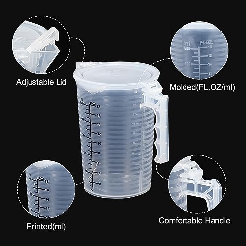 PATIKIL Graduated Beaker, 500ml PP Plastic Liquid Measuring Cup Double Sided Black Graduations with Handle Lid and Spout for Lab Kitchen Home - size: 500ml