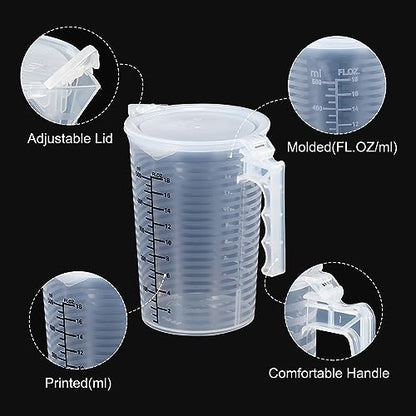 PATIKIL Graduated Beaker, 500ml PP Plastic Liquid Measuring Cup Double Sided Black Graduations with Handle Lid and Spout for Lab Kitchen Home - size: 500ml