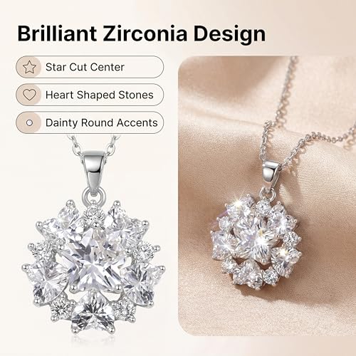 Necklaces for Women - Sparkling Flower Pendant Necklace, 18K Gold Plated Chain, Sunflower Clover Jewelry for Wedding Party, 16+2 Inch - color: Silver