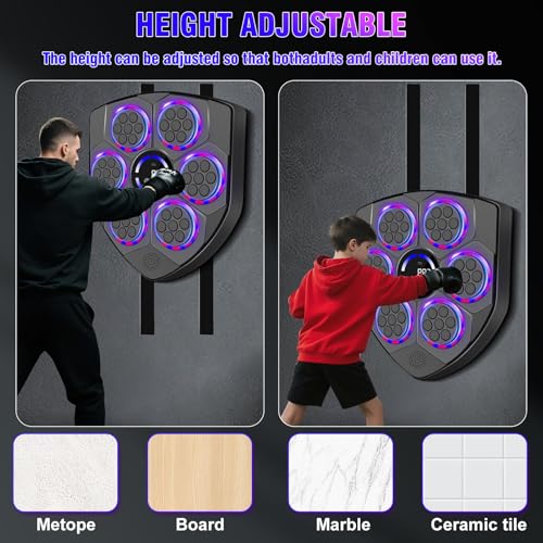 Music Boxing Machine Smart with Rhythm LED – Wall Mounted for Adults & Kids – Incl. Adult Gloves, Headband & 3 Reflex Balls – 9 Modes, Bluetooth Music Sync, Home/Office/Gym Sturdy Fitness Set