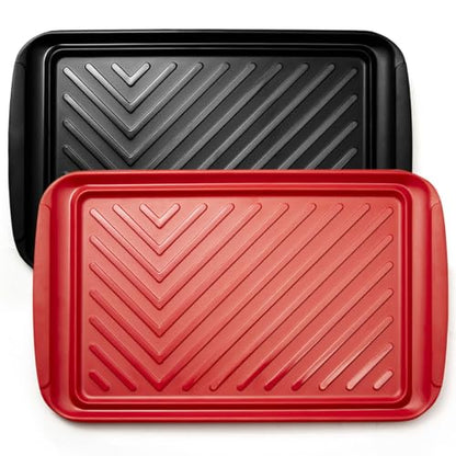 LEHAHA Grilling Prep Trays, Melamine BBQ Prep and Serving Platters and Tray for Outdoor Entertaining, Large Food Serving Trays, Set of 2, 17.2" x 10.5",Great for Grilling Lovers,Black and Red - color: Black and Red