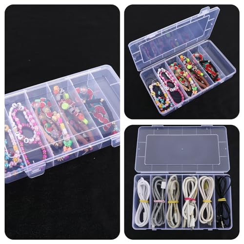 Styquenzer 2 Pack Tackle Box Organizer 6 Grids, Clear Plastic Fishing Tackle Box, Compartment Storage Box, Craft Organizer for Lure Bait Hooks Storage Screws Nail Pins(8.18×4.64×1.29inch)