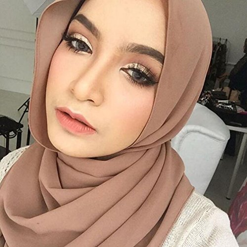 LMVERNA Solid Color Bubble Chiffon Scarf for Women Fashion Soft Hijab Long Scarfs Wrap Scarves - color: Khaki