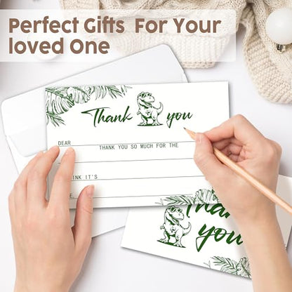 Kids Thank You Cards with Envelopes, Dinosaur Theme Fill in the Blank Thank You Notes for Kids, Toddler Stationery Set, Ideal for Birthday Party, Graduation & School Gag Gifts - B01 - color: Dinosaur Style
