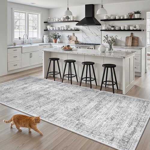 Soalmost Washable Kitchen Runner Rug 3x6 Hallway Entry Rugs Non-Slip, Grey - color: Grey, size: 3' x 6' (Runner)