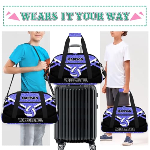 Custom Fitness Volleyball Bag with Name, Personalized Duffle Bag Overnight Bag Gym Duffle Bag for Travel Sleepover Bag, Light Blue Glitter Black - color: Blue