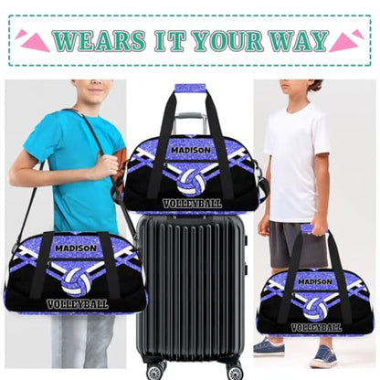 Custom Fitness Volleyball Bag with Name, Personalized Duffle Bag Overnight Bag Gym Duffle Bag for Travel Sleepover Bag, Light Blue Glitter Black - color: Blue