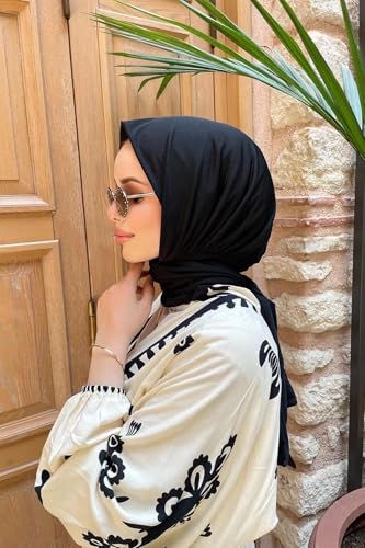 Instant Hijab Scarf for Women – Soft, No-Iron, No-Pins, Ready-to-Wear Hijab – Stretchy & Lightweight Polyester Fabric - color: C1 Black