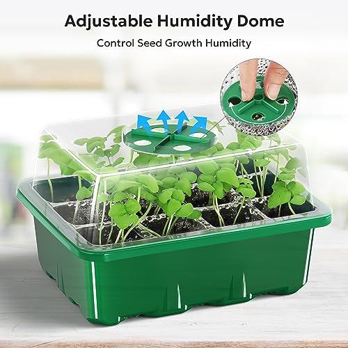 MIXC 10 Packs Seed Starter Tray Seed Starter Kit with Humidity Dome (120 Cells Total Tray) Seed Starting Trays Plant Starter Kit and Base Mini Greenhouse Germination Kit for Seeds Growing Starting - color: Green, size: 12 Cell
