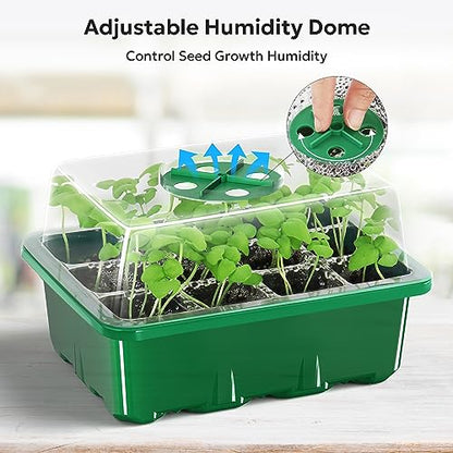MIXC 10 Packs Seed Starter Tray Seed Starter Kit with Humidity Dome (120 Cells Total Tray) Seed Starting Trays Plant Starter Kit and Base Mini Greenhouse Germination Kit for Seeds Growing Starting - color: Green, size: 12 Cell