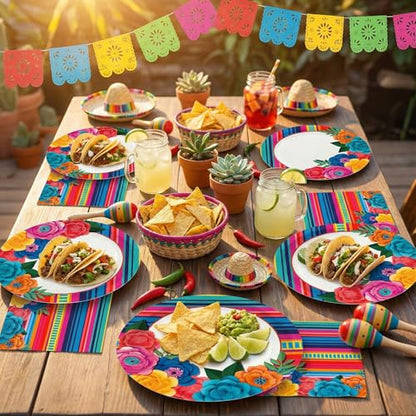 Dereinwo 50 Pcs Fiesta Large 12" x 10" Oval Paper Plates and Napkins Disposable Heavy Duty Paper Plates and Napkins for Cinco De Mayo Party Supplies - style: Cinco De Mayo