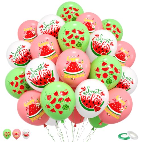 Watermelon Balloons,50Pcs 12 Inch Summer Beach Birthday Party Decor - color: Macaron Red White