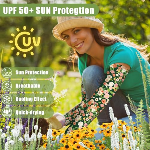 Bebila Gardening Sleeves for Women Farm UV Sun Protection Anti-Scratch Cooling Sleeves with Thumb Hole Arms Cover Outdoors - color: Blossoms