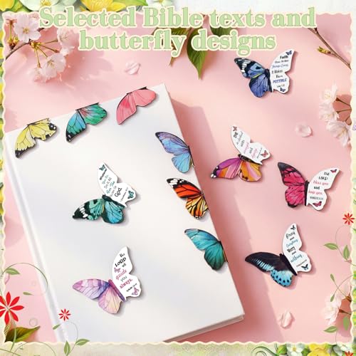 Resurhang 24 Pieces Bible Verse Magnetic Bookmarks Christian Butterfly Magnet Bookmarks Foldable Women Religious Gift for Mother's Day 1.6 x 2.2 In Inspirational Reading Page Markers for School Church
