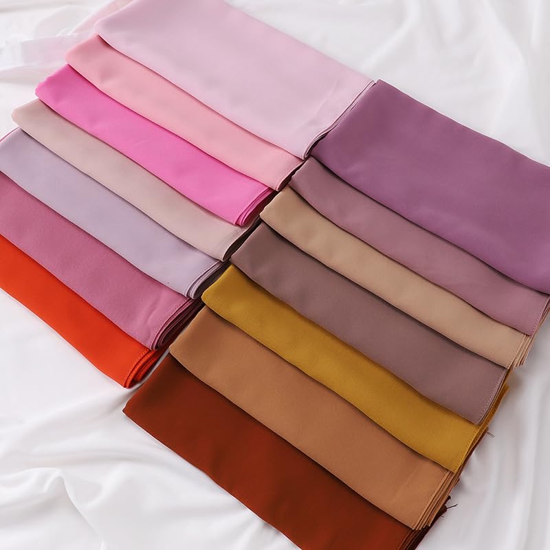43 Inch Large Chiffon Square Hijab Hair Scarf for Muslim Shawls Headscarf for Women Bandana Turban Wrap Scarves - color: 10+32+34+37+40
