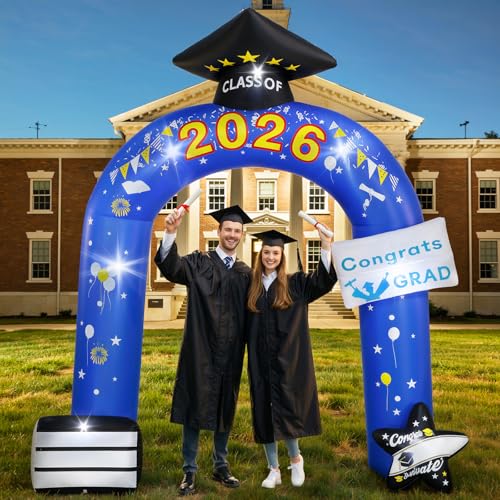 Lewondr 10FT Graduation Inflatable Outdoor Decorations, Inflatable Arch Class of 2026, Blow up Yard Decoration with 9 LED Lights for Graduation Party, 2026 Grad Decor for College High School - style: Arch