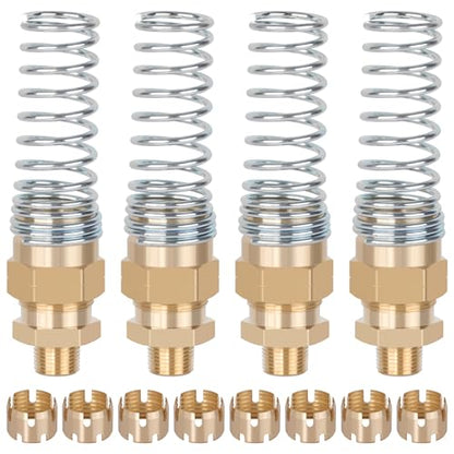 4 Pack 1/2 Hose x 3/8” Male Connector Air Brake Hose Fitting with 8 Pack Fitting Sleeve Tube, Brass DOT End Fitting for Air Brake Systems - size: 1/2" Hose x 3/8" Male, style: 4pcs Connector with Spring Guard