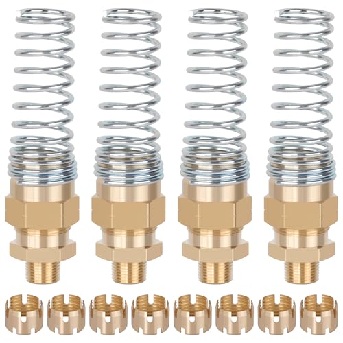 4PCS Brass DOT 1/2” Hose x 3/8" Male Air Brake Hose End Fitting | DOT Approved Air Fittings with Spring Guards, with 8Pcs Fitting Sleeve Tubes, 3/8” Male Connector for Rubber Tube - size: 1/2" Hose x 3/8" Male, style: 4pcs Connector with Spring Guard