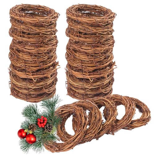 25 Pieces 4.72 Inch Natural Grapevine Wreath, Small Grapevine Wreaths, Vine Branch Wreath, for Christmas, Weddings, DIY Crafts, Parties and Festive Holiday Ornaments - size: 25 Pcs 4.72 Inch Brown